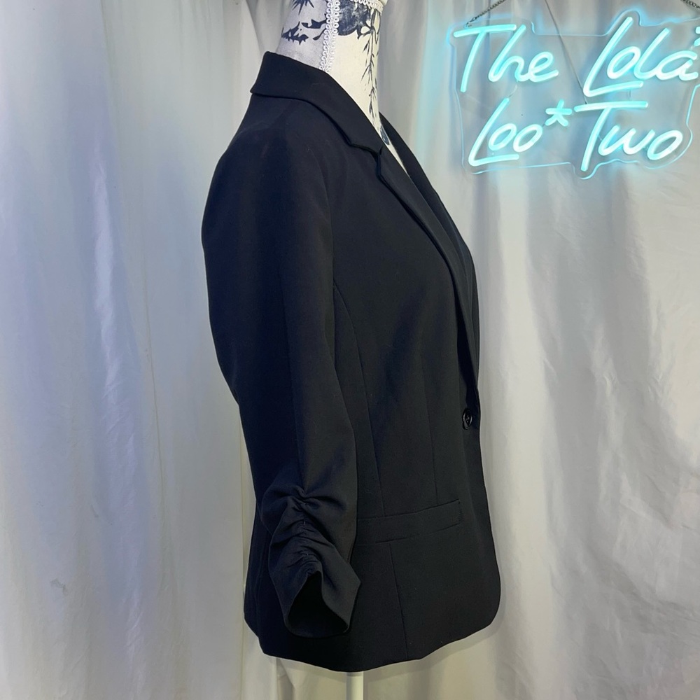 ELIZA J • Black Single Button Ruched Sleeve Blazer • Preppy • Business Casual • - Picture 6 of 14